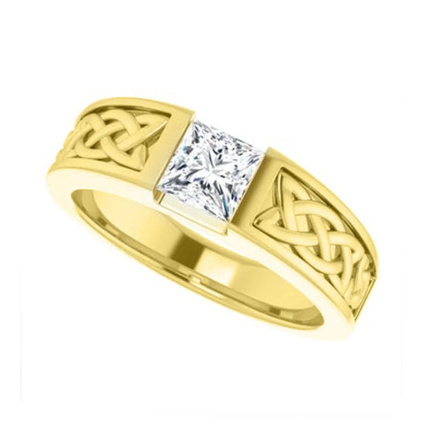 Lab Grown Men's Princess Cut Diamond Celtic Tension Set Ring  IGI Certified