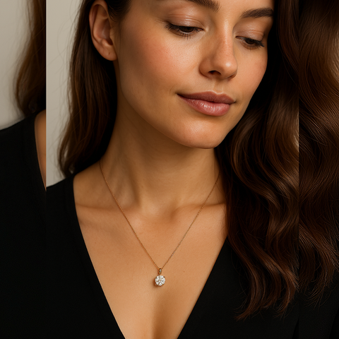 Lab Grown Round Cut Diamond Pendant with Chain on a model 2 carat