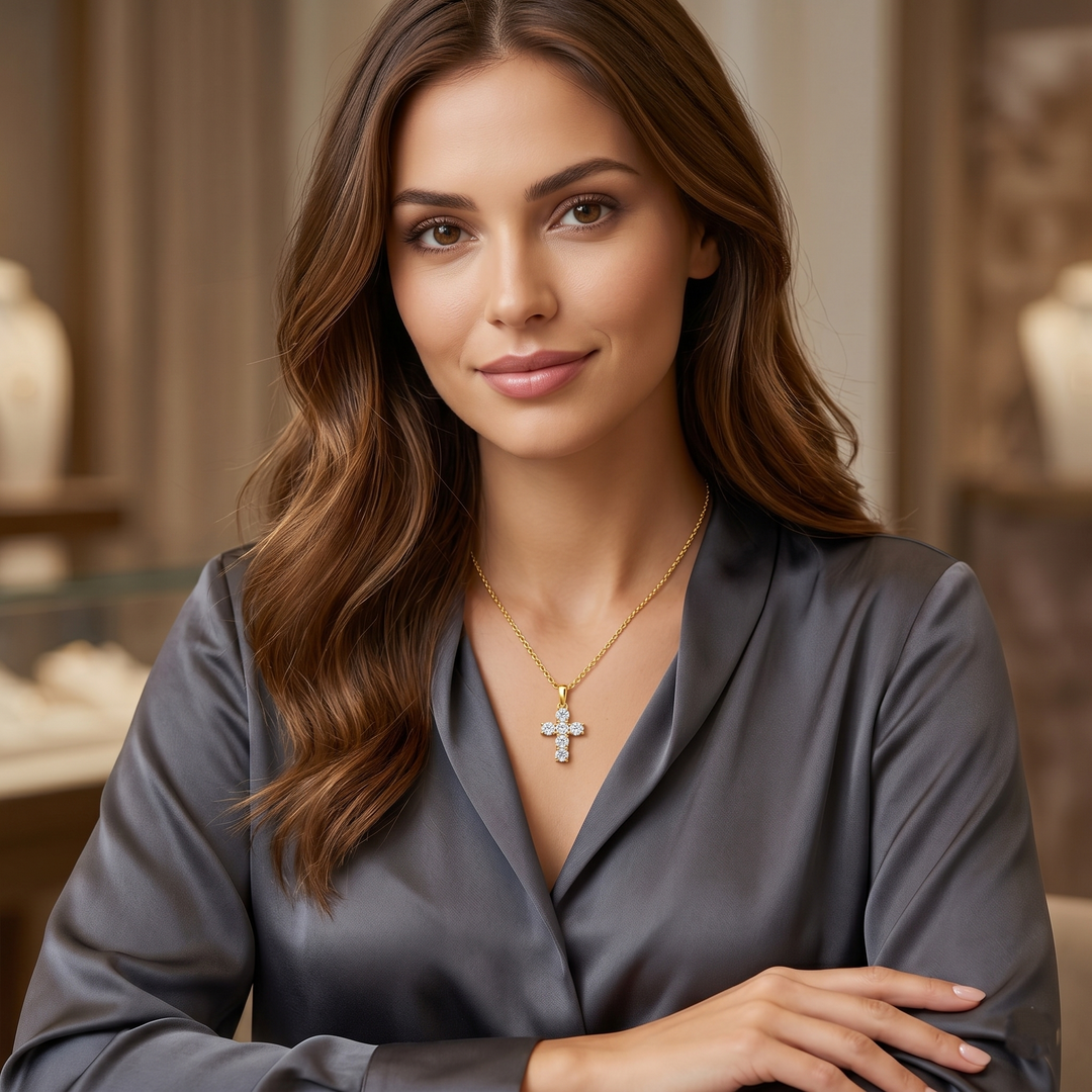 3.00 Ctw. Diamond Cross Pendant With Chain F,VS1 All GIA Certified