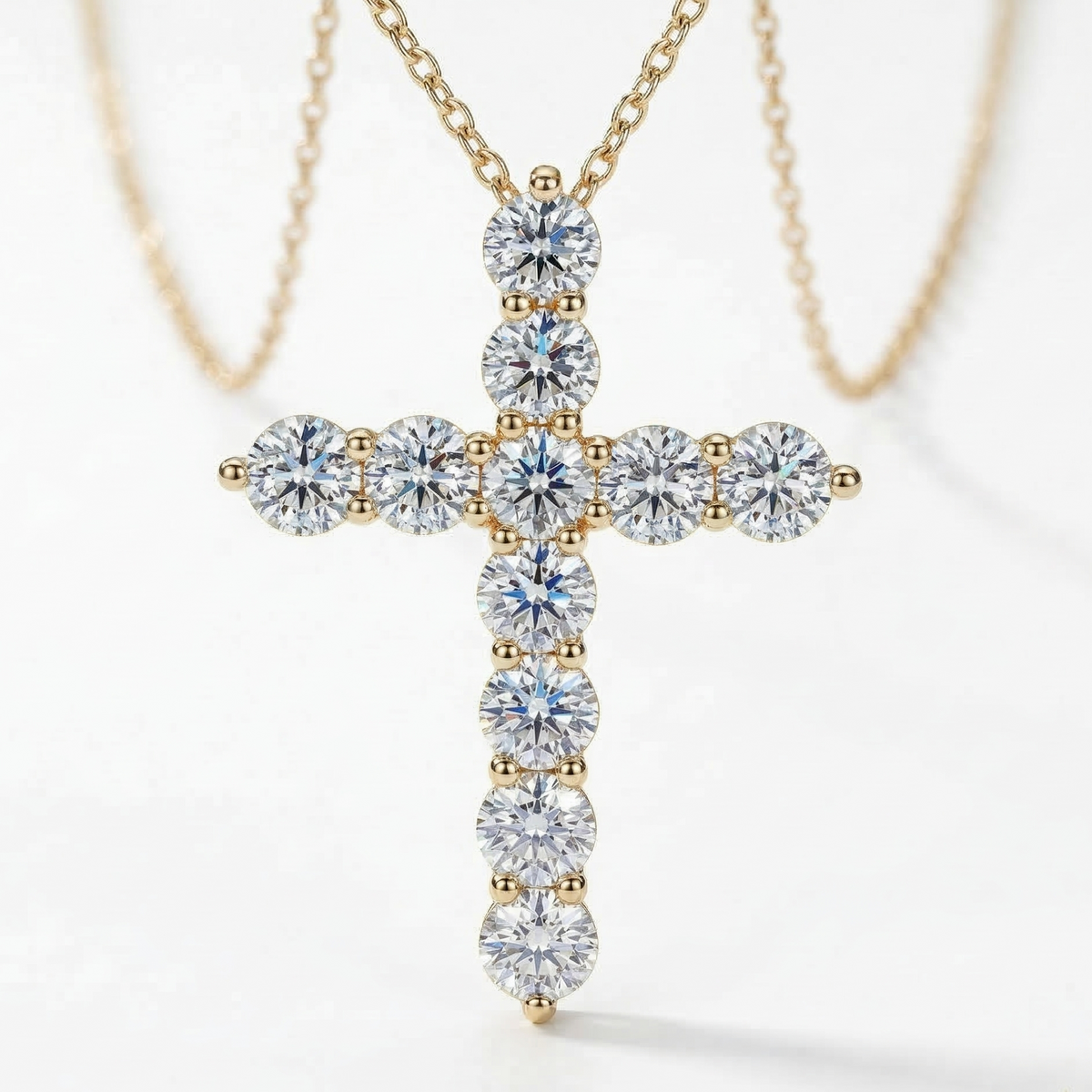 Cross diamond pendant with chain in yellow gold