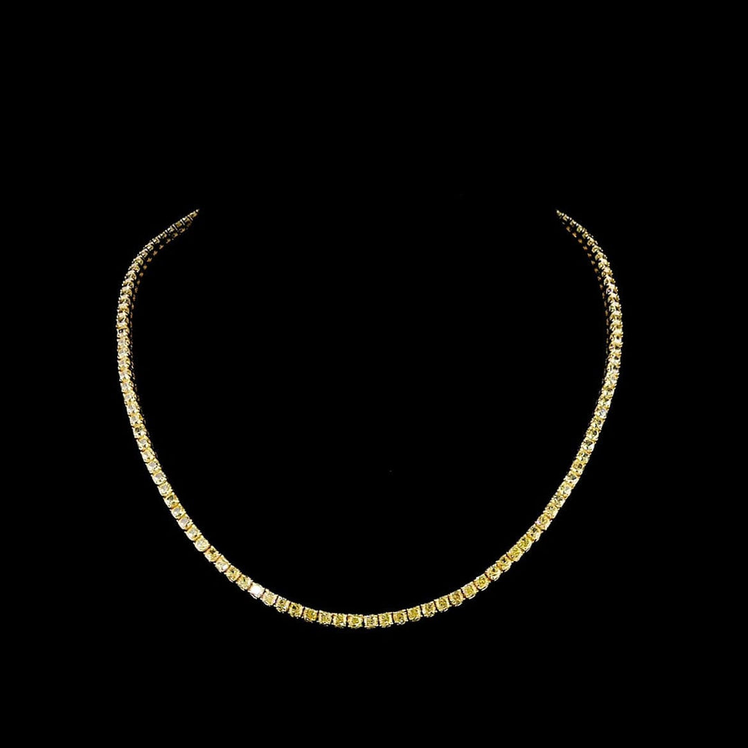 Cushion Cut Diamond Fancy Light Yellow Tennis Necklace in Yellow Gold 3mm front view