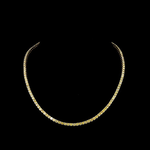 Cushion Cut Diamond Fancy Light Yellow Tennis Necklace in Yellow Gold 3mm front view