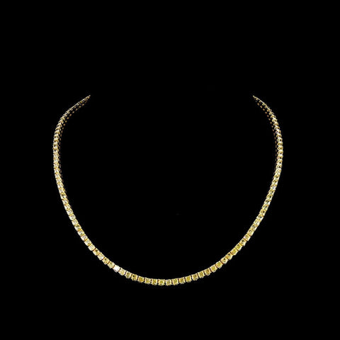 Cushion Cut Diamond Fancy Light Yellow Tennis Necklace in Yellow Gold 3mm front view