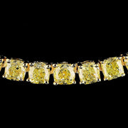 Cushion Cut Diamond Fancy Light Yellow Tennis Necklace in Yellow Gold 3mm front view magnified