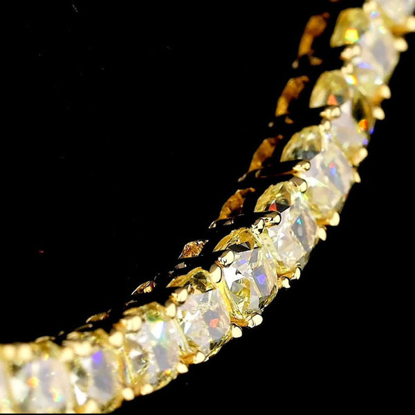 Cushion Cut Diamond Fancy Light Yellow Tennis Necklace in Yellow Gold 3mm side view magnified