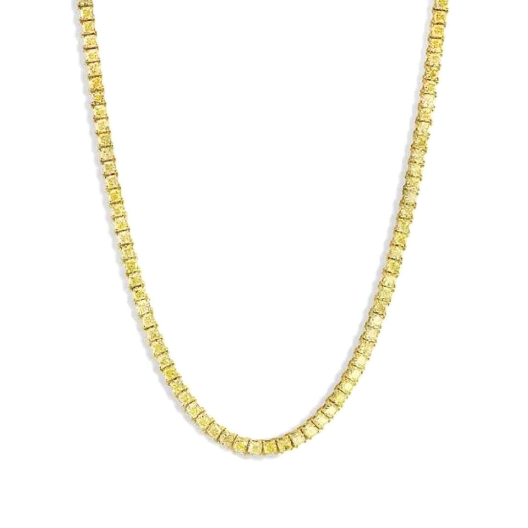 Natural 26 Carats Cushion Cut Fancy Light Yellow Diamond Tennis Necklace