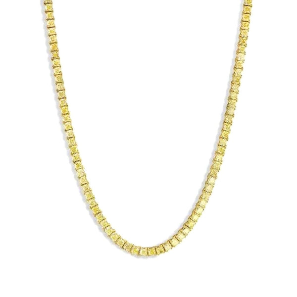 Lab Grown Cushion Cut 26 Carat Tennis Necklace Fancy Intense Yellow VS1