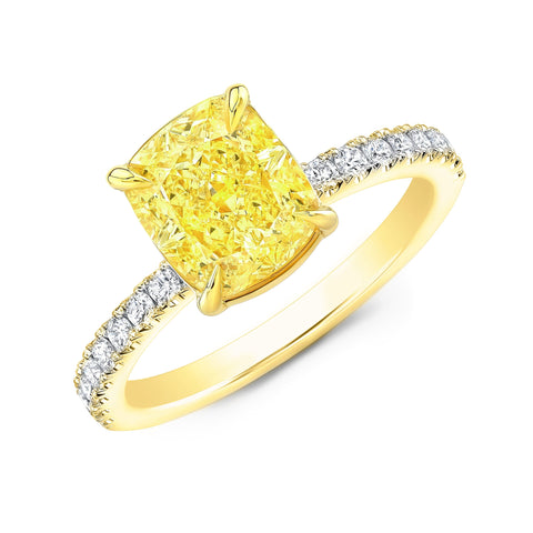 2.25 Ct. Fancy Yellow Cushion Engagement Ring Internally Flawless GIA Certified