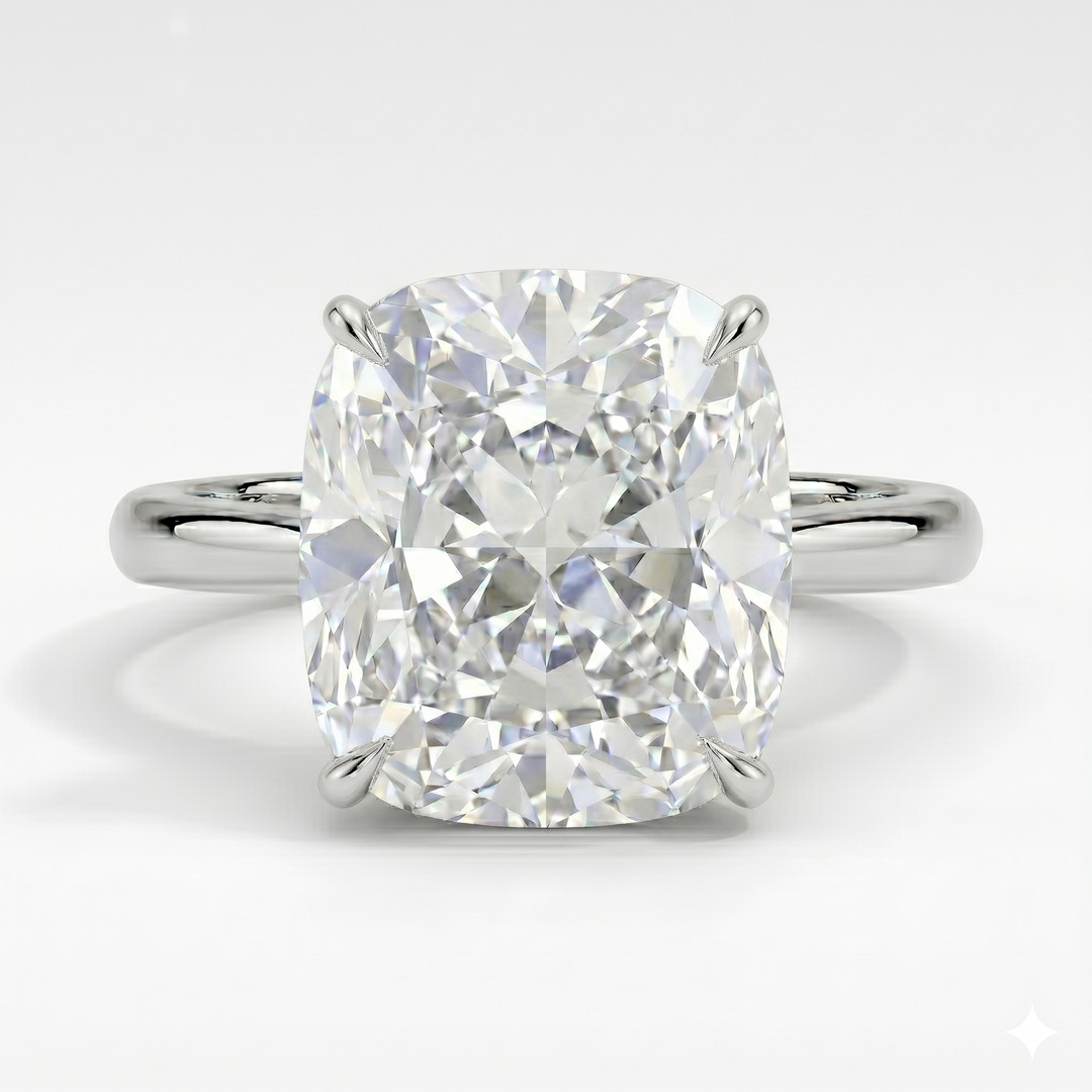 Lab Grown Hidden Halo Cushion Cut Diamond Ring D VVS1 IGI Certified