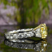 Lab Grown Yellow Cushion Cut, Half Moon & Round Accent Ring VVS2 IGI Certified