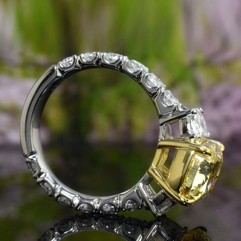 5 Ctw.  Canary Fancy Yellow Cushion, Half Moon & Round Cut Accent Ring VS1 GIA Certified