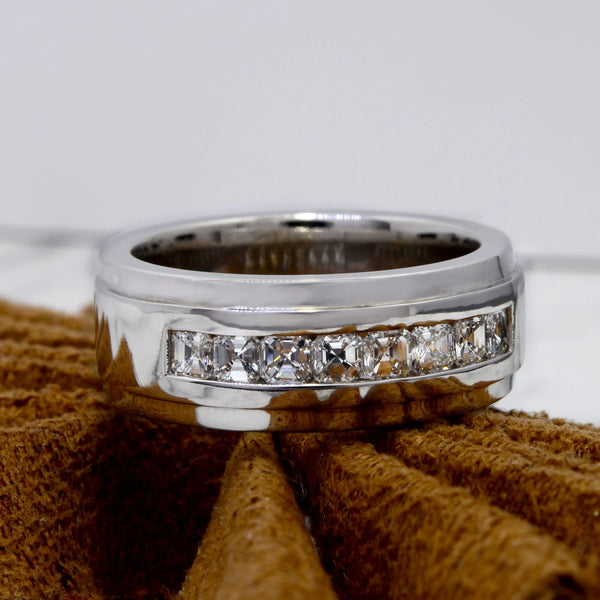 Lab Grown Asscher Cut Diamond 8-Stone Channel Men's Ring 8mm (1.50 Ctw)