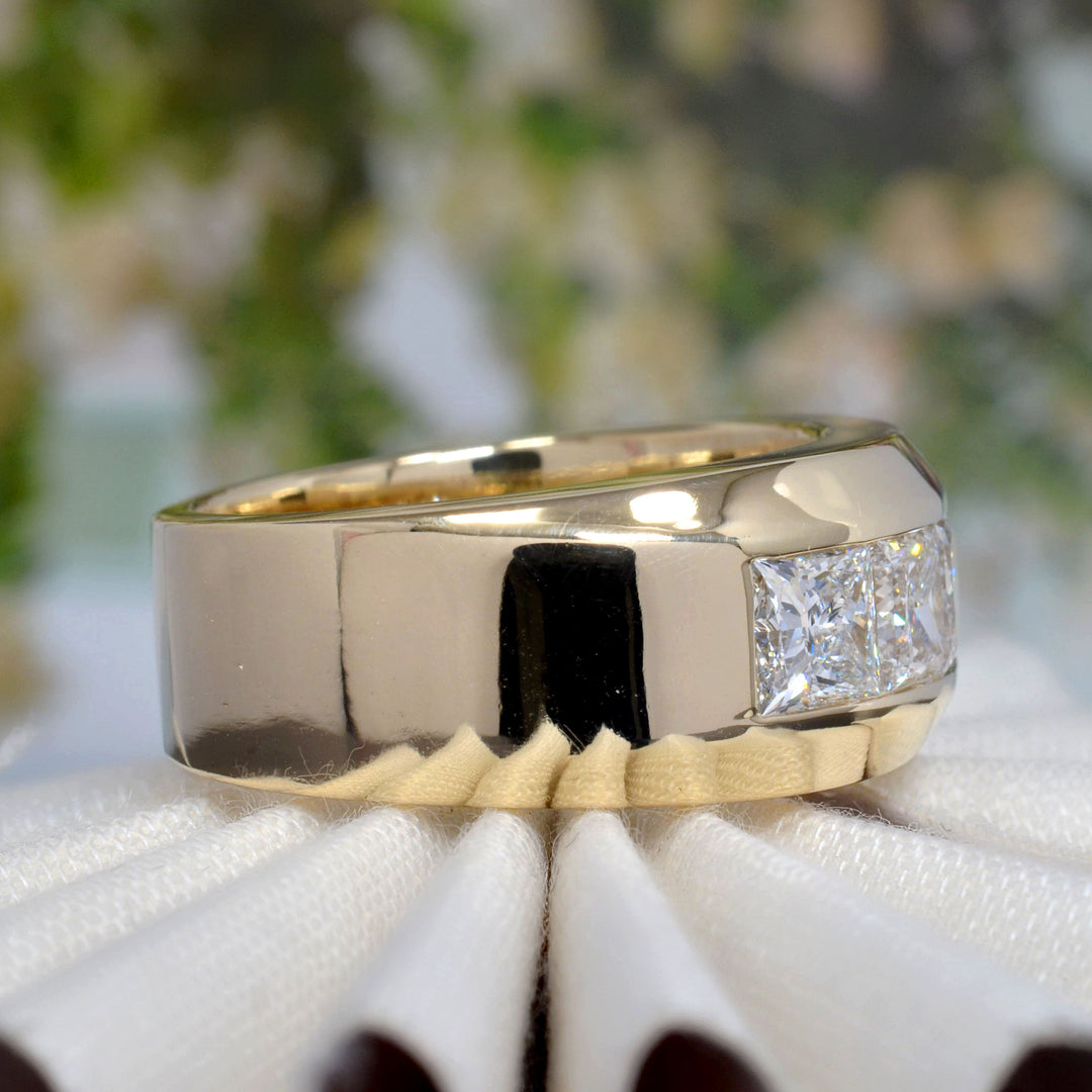 Men's Princess Cut Channel Set 5-Stone Ring 10mm width in yellow gold side view