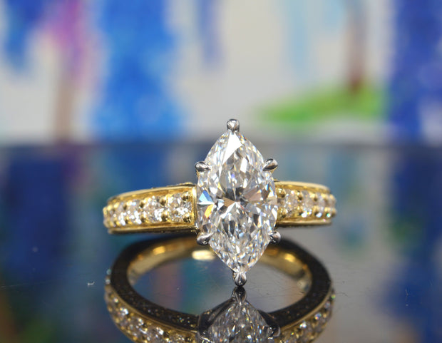 2.40 Ctw. Marquise Cut Diamond 3-Sided Pave Engagement Ring D VS1 GIA Certified
