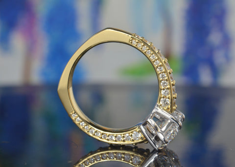 2.60 Ctw. Marquise Cut 3-Sided Round Pave Engagement Ring F VS2 GIA Certified