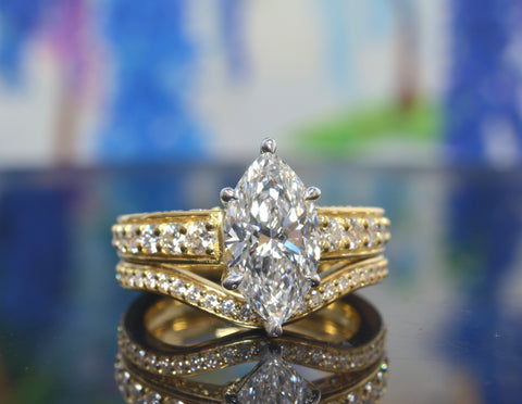 2.60 Ctw. Marquise Cut 3-Sided Round Pave Engagement Ring F VS2 GIA Certified