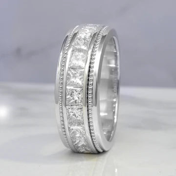 Lab Grown Princess Cut 10-Stone Channel Set Men's Band  7mm Width (1.25 Ctw)