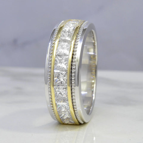 Lab Grown Princess Cut 10-Stone Channel Set Men's Band  7mm Width (1.25 Ctw)
