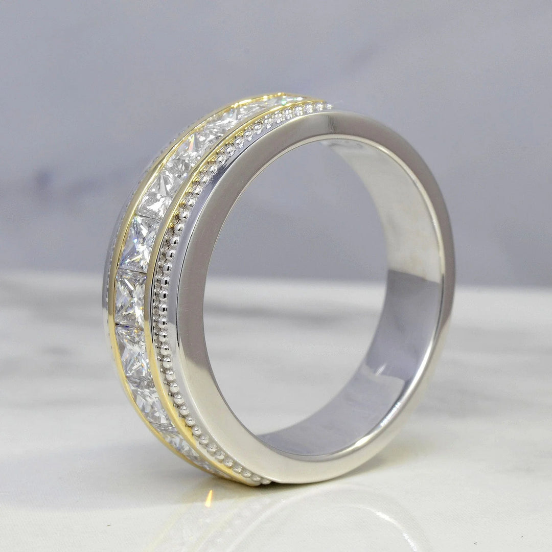 Lab Grown Princess Cut 10-Stone Channel Set Men's Band  7mm Width (1.25 Ctw)