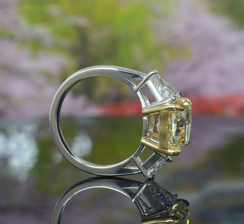8.80 Ctw Fancy Intense Yellow Elongated Radiant & Trillions 3-Stone Ring VS1 GIA