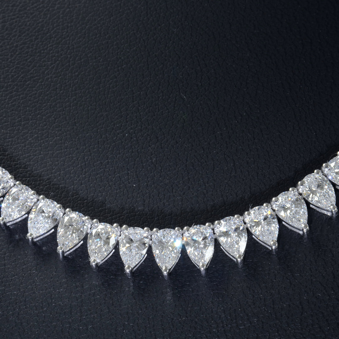 Pear Cut Tennis Necklace - 36 Ctw Lab Grown Diamonds