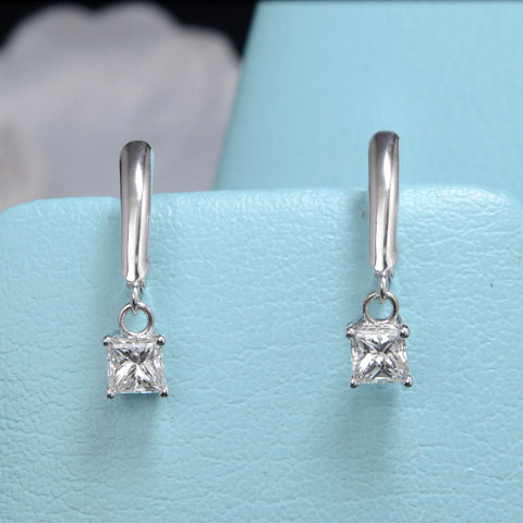 1.00 Ctw Lever Back Dangling Princess Cut Diamond Earrings H, SI2 GIA Certified