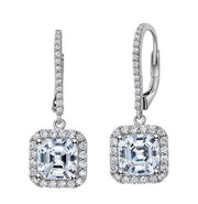 Halo Asscher Cut Dangling Earrings