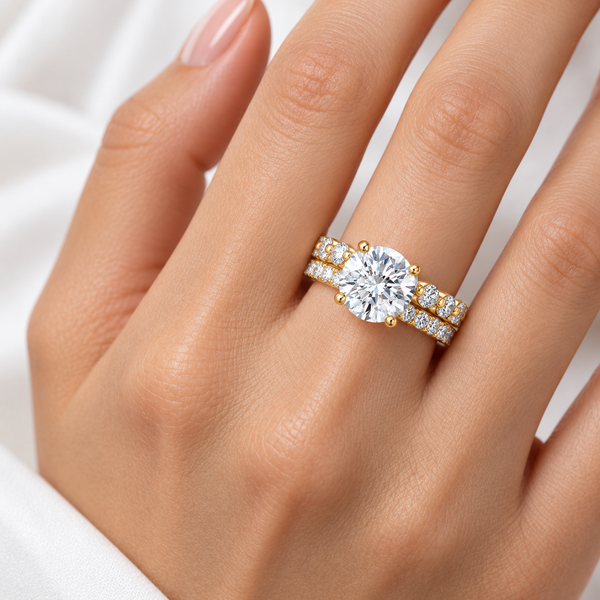 The Celeste Diamond Cathedral Setting with Matching Band