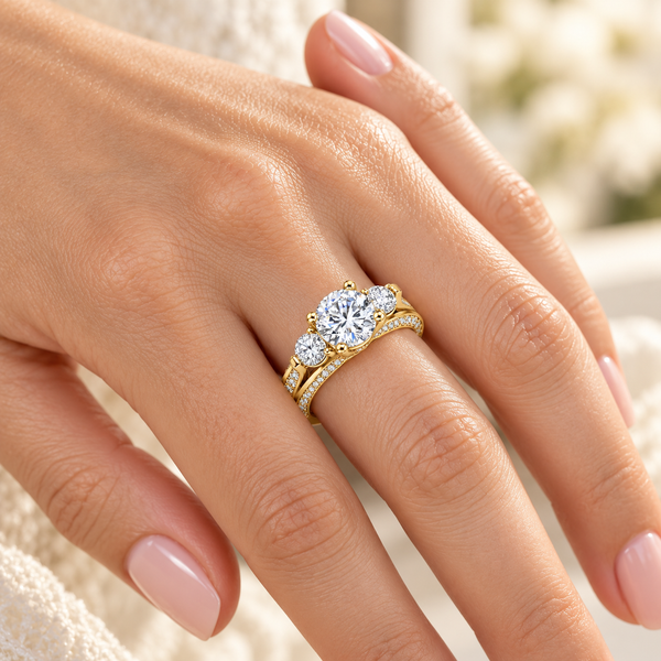 Three-Stone Engagement Ring H Color VS1 GIA Certified (2.0 Ct. Center)