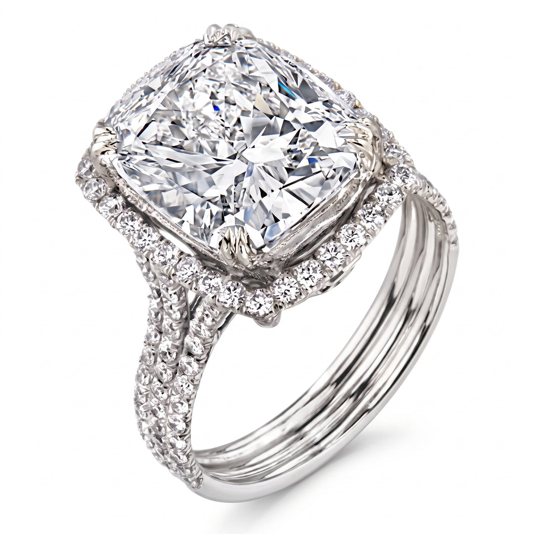 5.30 Ctw Elongated Cushion Cut Halo Engagement Ring H Color VS2 GIA Certified