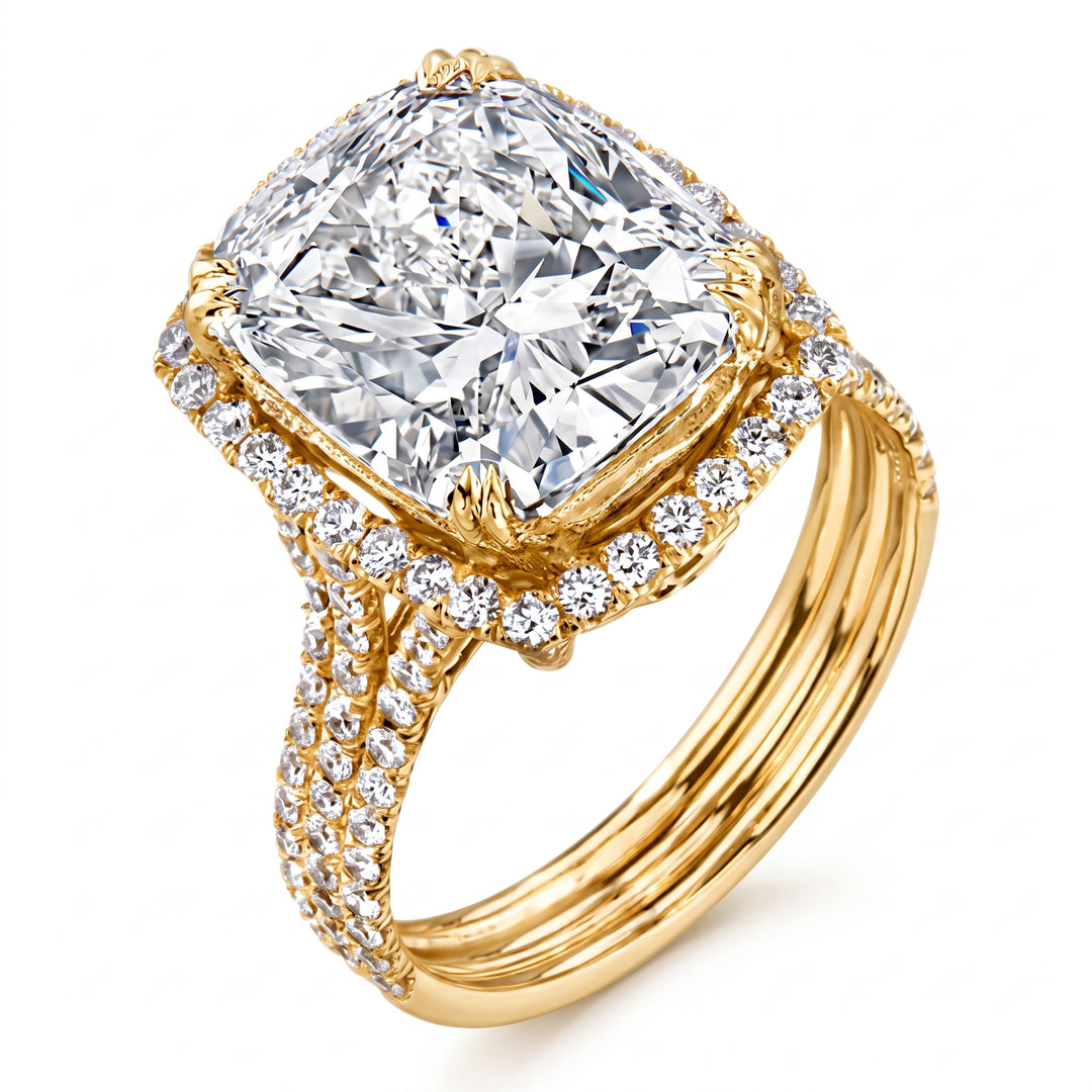 5.30 Ctw Elongated Cushion Cut Halo Engagement Ring H Color VS2 GIA Certified