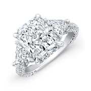 Elongated Radiant Cut 3 Stone Ring with Trillions