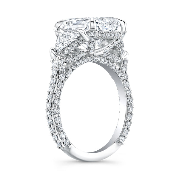 Elongated Radiant Cut 3 Stone Ring with Trillions Side View