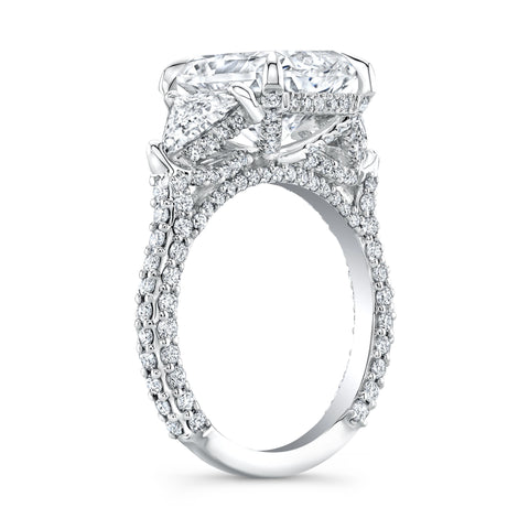 Elongated Radiant Cut 3 Stone Ring with Trillions Side View