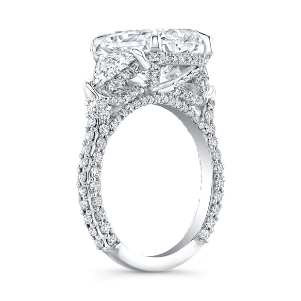Elongated Radiant Cut 3 Stone Ring with Trillions Side View