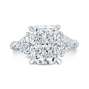 Lab Grown Cushion Cut Hidden Halo Three-Stone Ring F VS1 IGI Certified 4.20 Ctw
