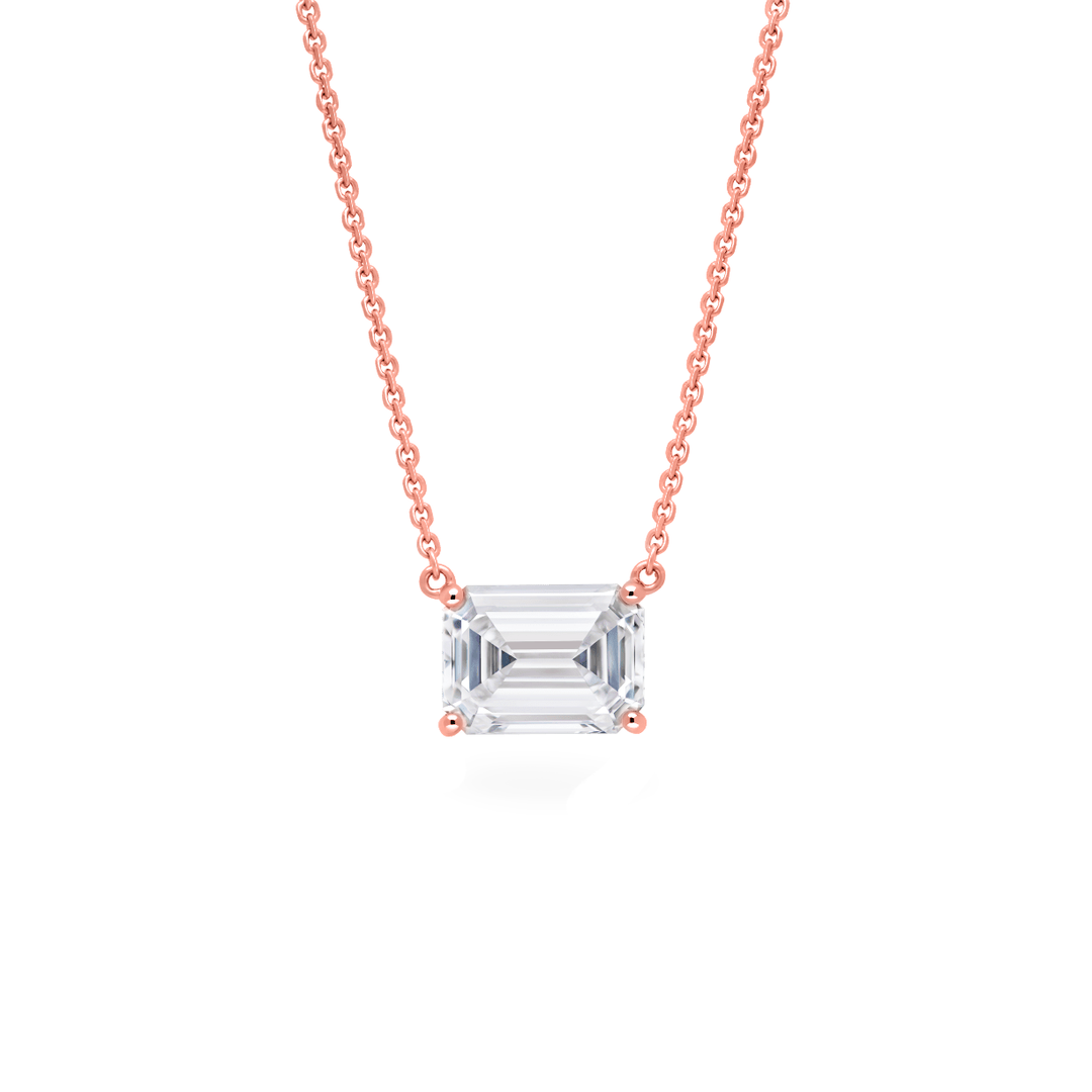 Emerald Cut Diamond East-West Solitaire Necklace in rose gold