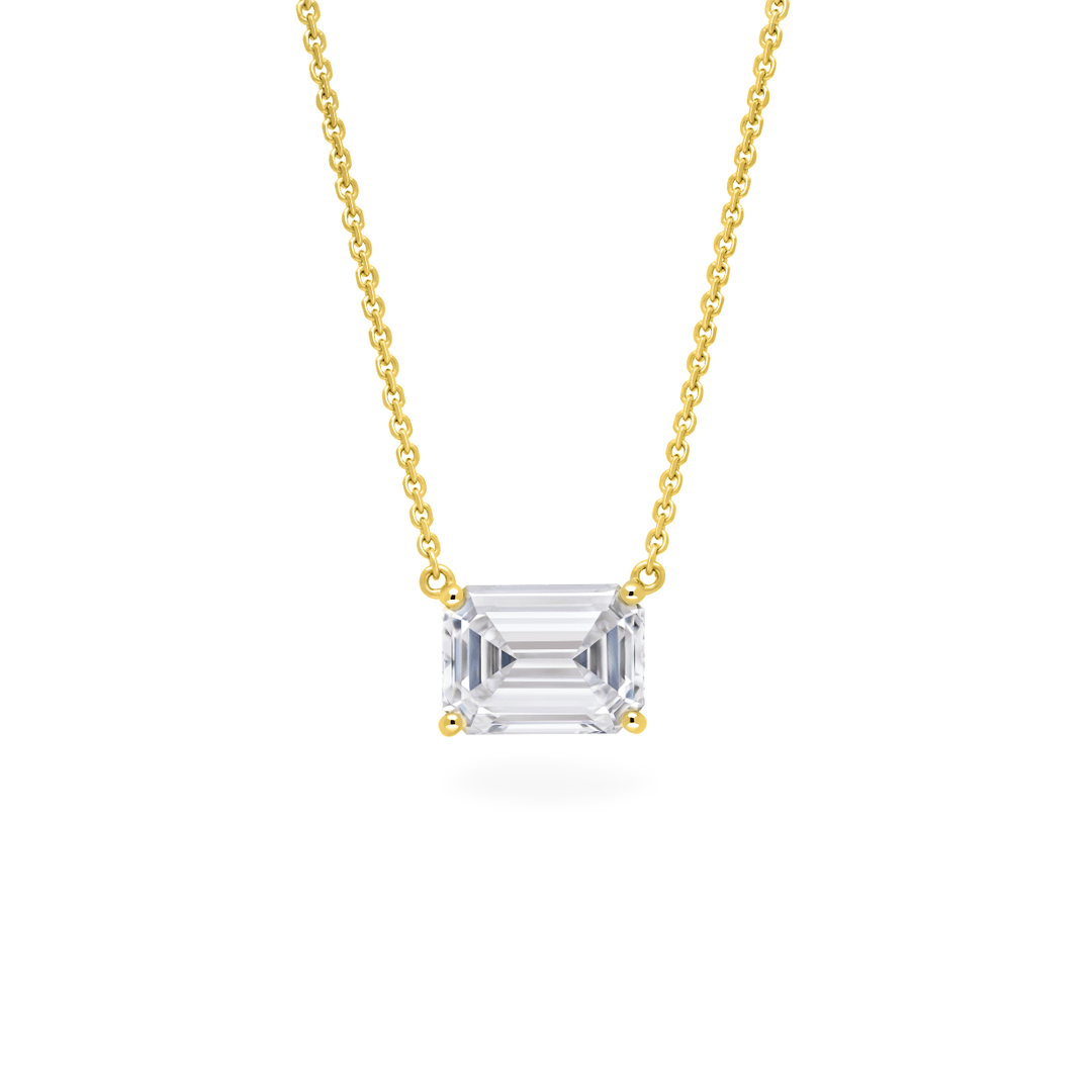 Emerald Cut Diamond East-West Solitaire Necklace in yellow gold
