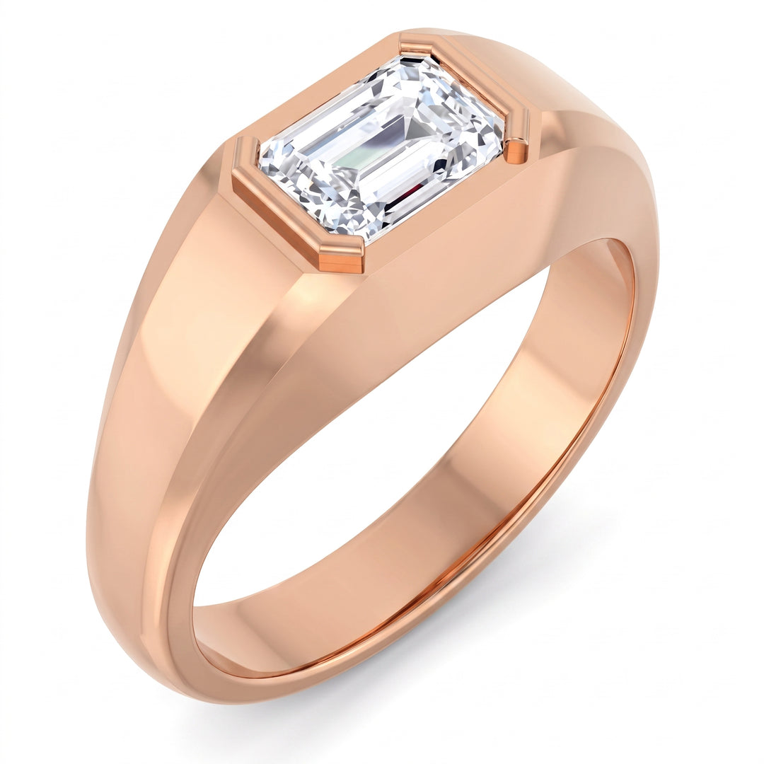 Lab Grown Men's Emerald Cut Diamond East-West Bezel Ring IGI Certified