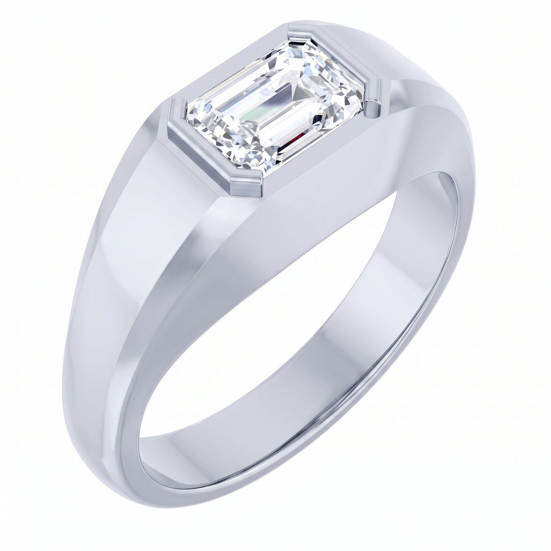 Lab Grown Men's Emerald Cut Diamond East-West Bezel Ring IGI Certified