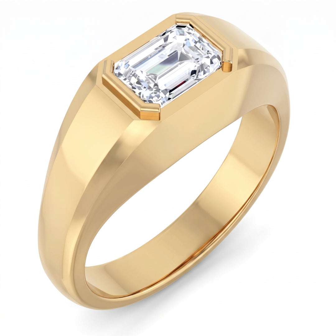 Lab Grown Men's Emerald Cut Diamond East-West Bezel Ring IGI Certified