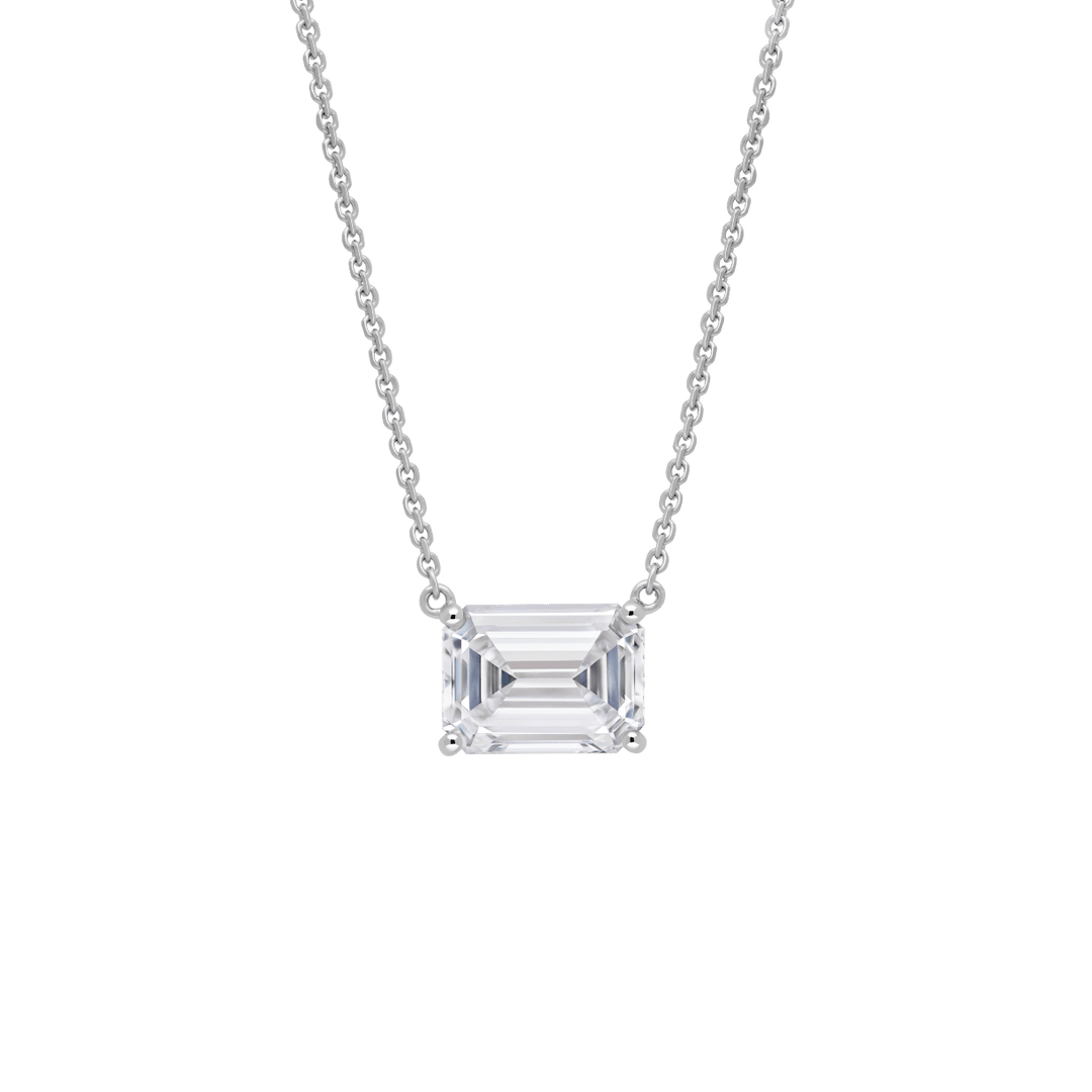 Emerald Cut Diamond East-West Solitaire Necklace in white gold