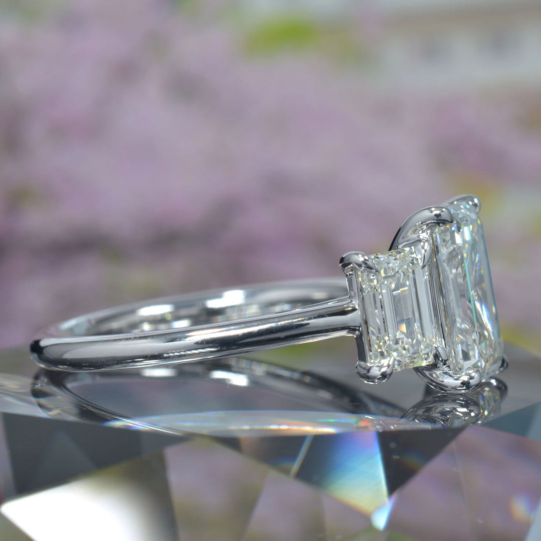 3.00 Ctw. Emerald Cut Three-Stone Engagement Ring I VVS2 All GIA Certified