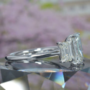 3.20 Ctw. Emerald Cut Engagement Ring Three-Stone I VVS2 All GIA Certified
