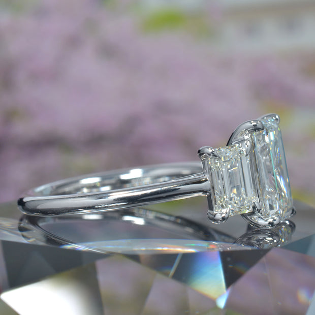 3.00 Ctw. Emerald Cut Three-Stone Engagement Ring J VVS2 All GIA Certified