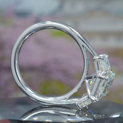 3.20 Ctw. Emerald Cut Engagement Ring Three-Stone I VVS2 All GIA Certified