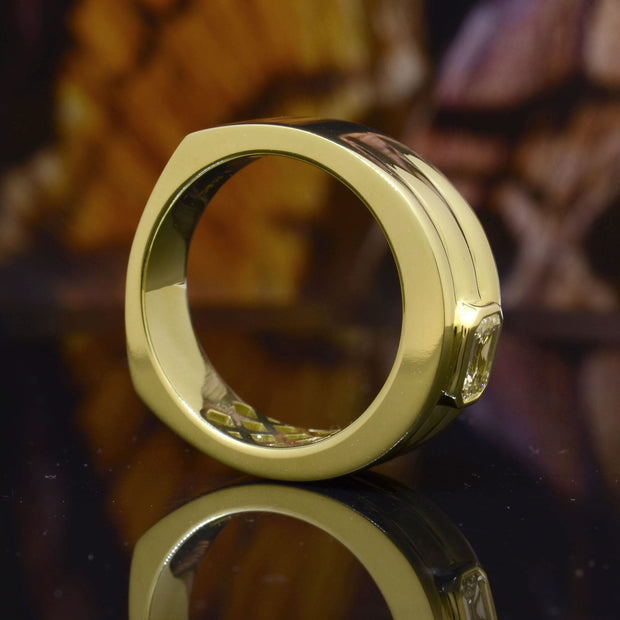 1 Carat East West Emerald Cut Men's Engagement Ring H Color VVS1 GIA Certified 9.5mm width