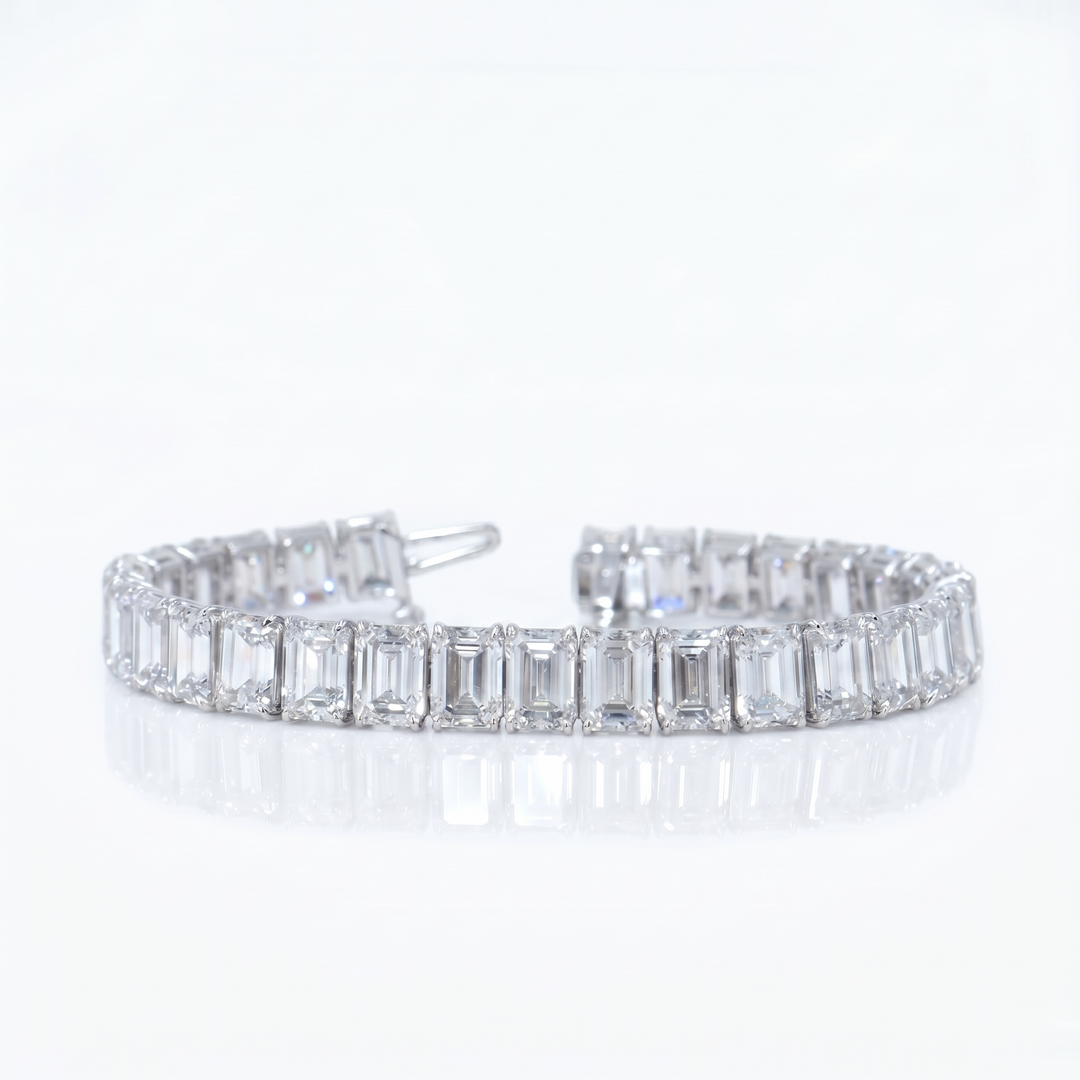 Lab Grown 46.5 Carat Emerald Cut Diamond Tennis Bracelet D,VS1 IGI Certified