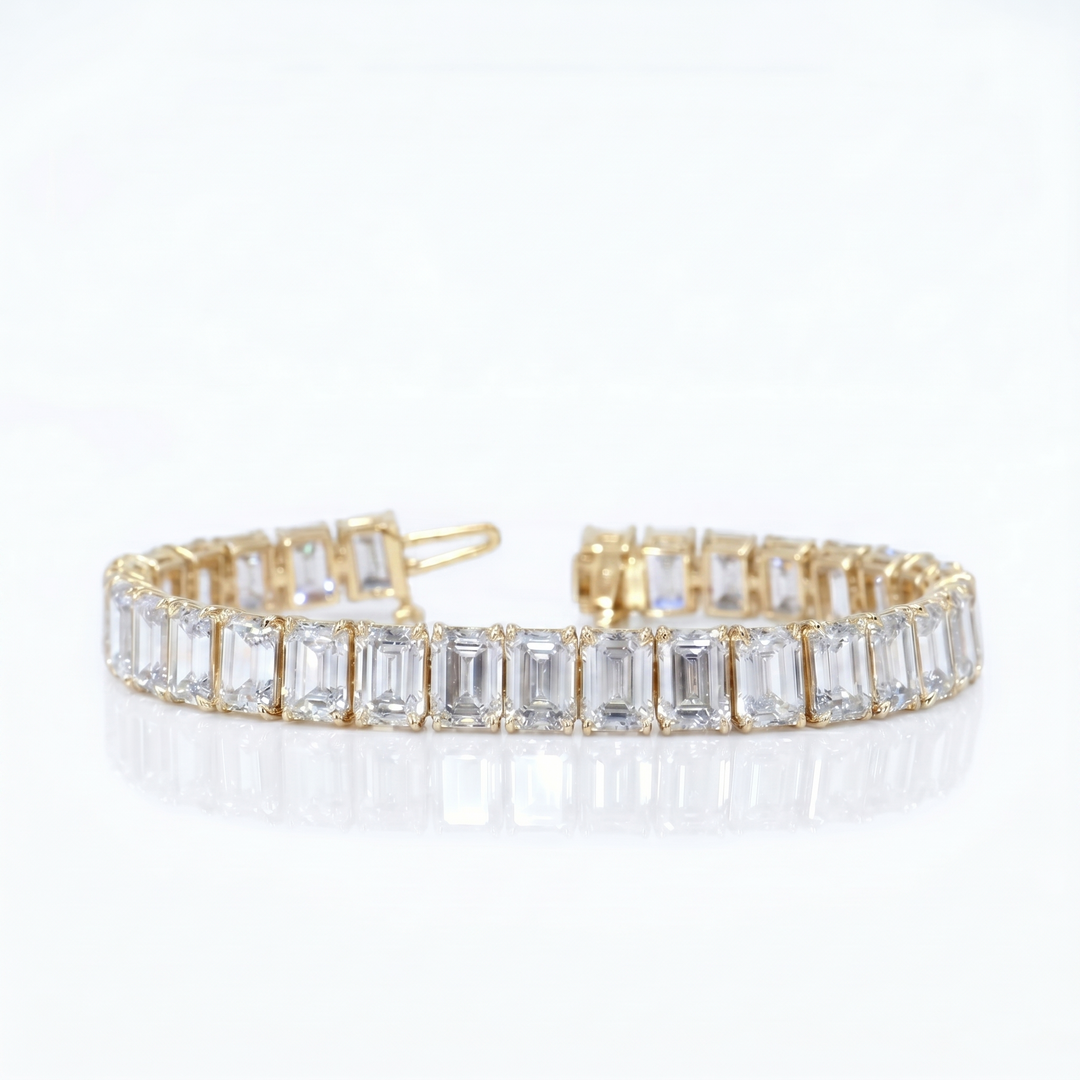 Lab Grown 46.5 Carat Emerald Cut Diamond Tennis Bracelet D,VS1 IGI Certified