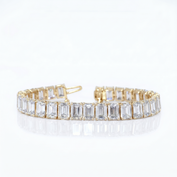 Lab Grown 46.5 Carat Emerald Cut Diamond Tennis Bracelet D,VS1 IGI Certified